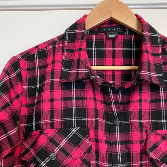 Sanctuary pink & black plaid soft flannel … - Picture 4 of 13